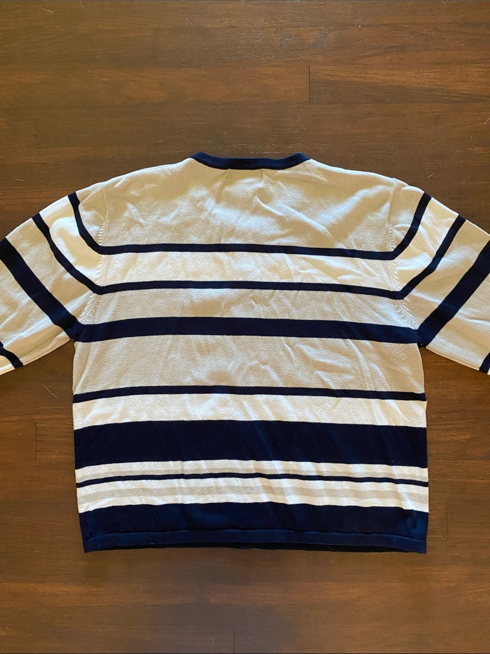 Crewneck Button-Front Striped Sweater - Navy cream and White - Picture 7 of 7